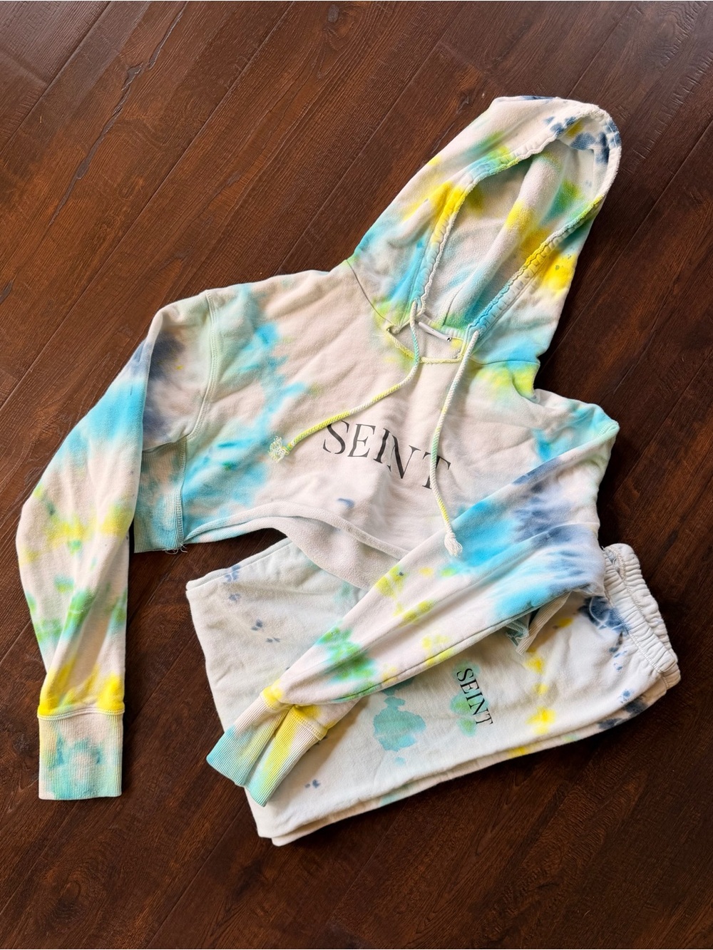 SEINT Tie-Dye Cropped Hoodie and Jogger Set in Multicolor